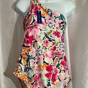 LL Bean Pink and Orange Asymmetrical Swimsuit Women’s 12